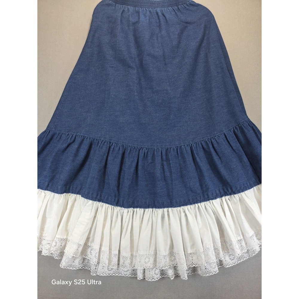 Avon Fashions Denim Maxi Skirt 15/16 Blue Cottagecore Prairie Boho Peasant‎ USA
